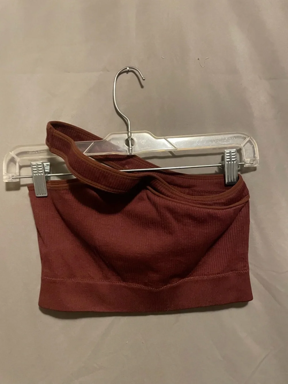 One-Shoulder Ribbed Tube Top - Brick Red - Picture 4 of 6